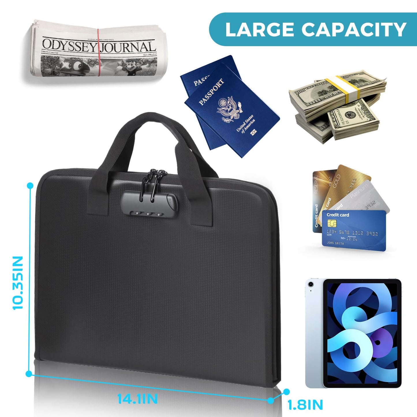 Accordion File Organizer with Combination Lock,Fireproof Expanding File Folder with Multi Pockets,13 Pockets Document Organizer with Handle & Labels,Portable Home Travel Safe Storage Letter A4 Files