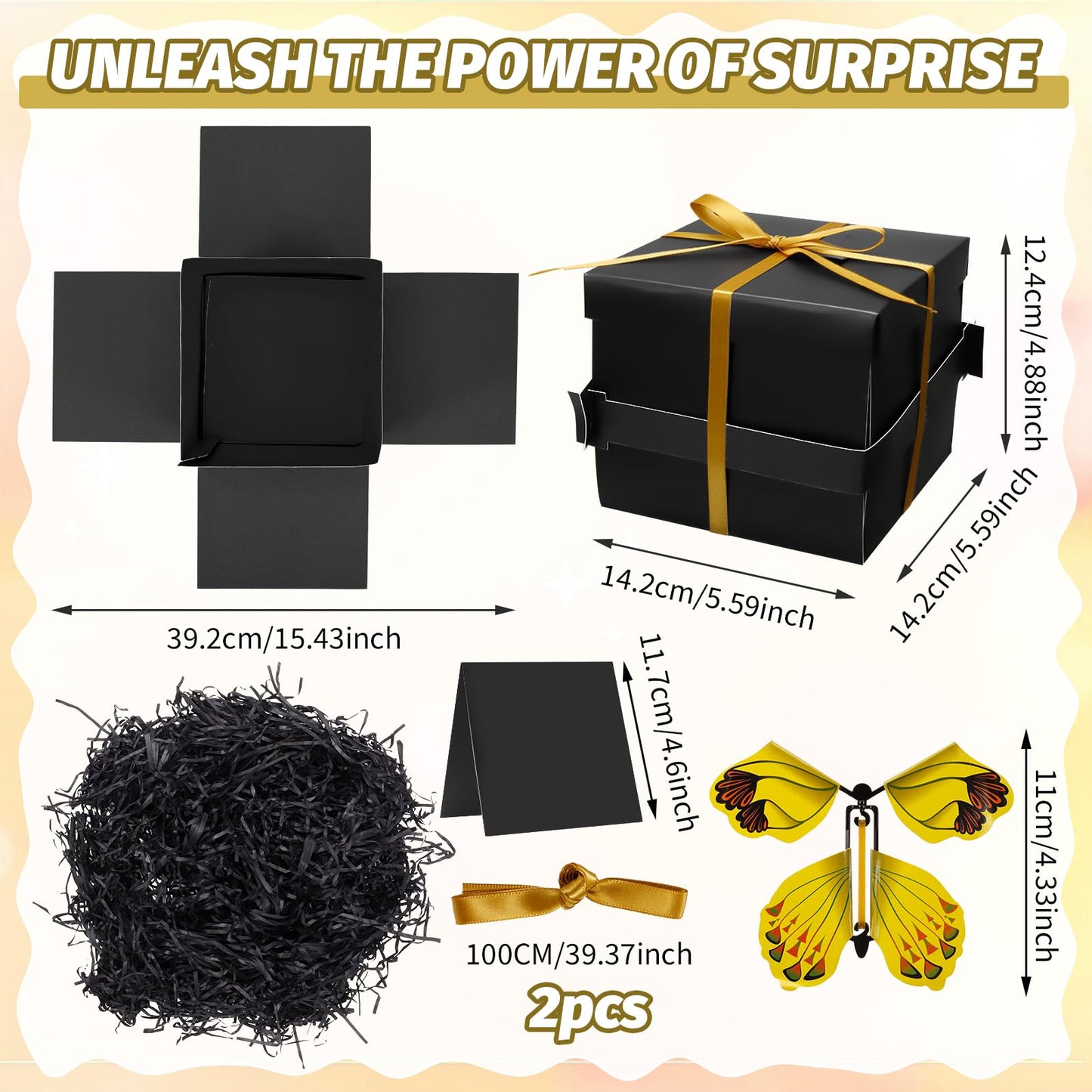 XLSXEXCL Butterfly Explosion Gift Box, Flying Butterfly Surprise Box for Birthday, Wedding, Anniversaries, Christmas (Black)