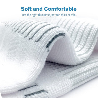 BERING Women's Athletic Running Cushioned Ankle Socks, Size 9-11, White, 6 Pairs
