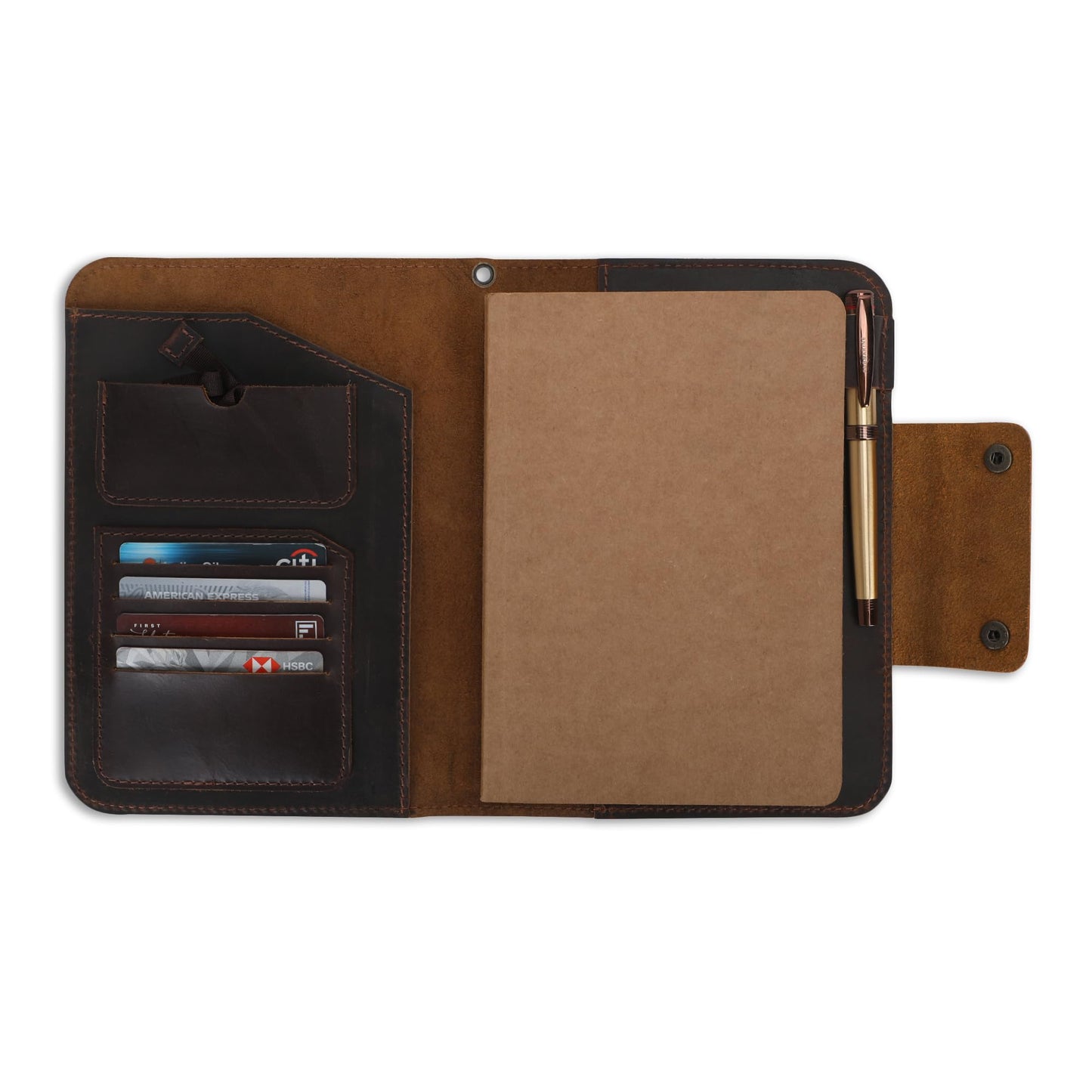 CestAntiQ Rustic Leather Journal Cover – Fit for 5.75 x 8.25 Inch & A5 Notebooks (5.5 x 8.2 Inch) – Refillable Cover with Pen Loop, 5 Card Slots – Ideal for Writers, Artists, Professionals (Brown)