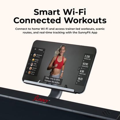 Sunny Health & Fitness Auto Incline Decline Treadmill for Home with Wi-Fi Smart TV Connectivity and Interactive Console, Smooth and Quiet Motor with Cushion Deck, SunnyFit App Access