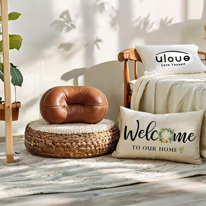 ULOVE LOVE YOURSELF Lemon Welcome Throw Pillow Covers 12 x 20 Inch Summer Holiday Decorative Lumbar Pillowcases Farmhouse Fresh Lemon Cushion Covers for Front Porch Decor