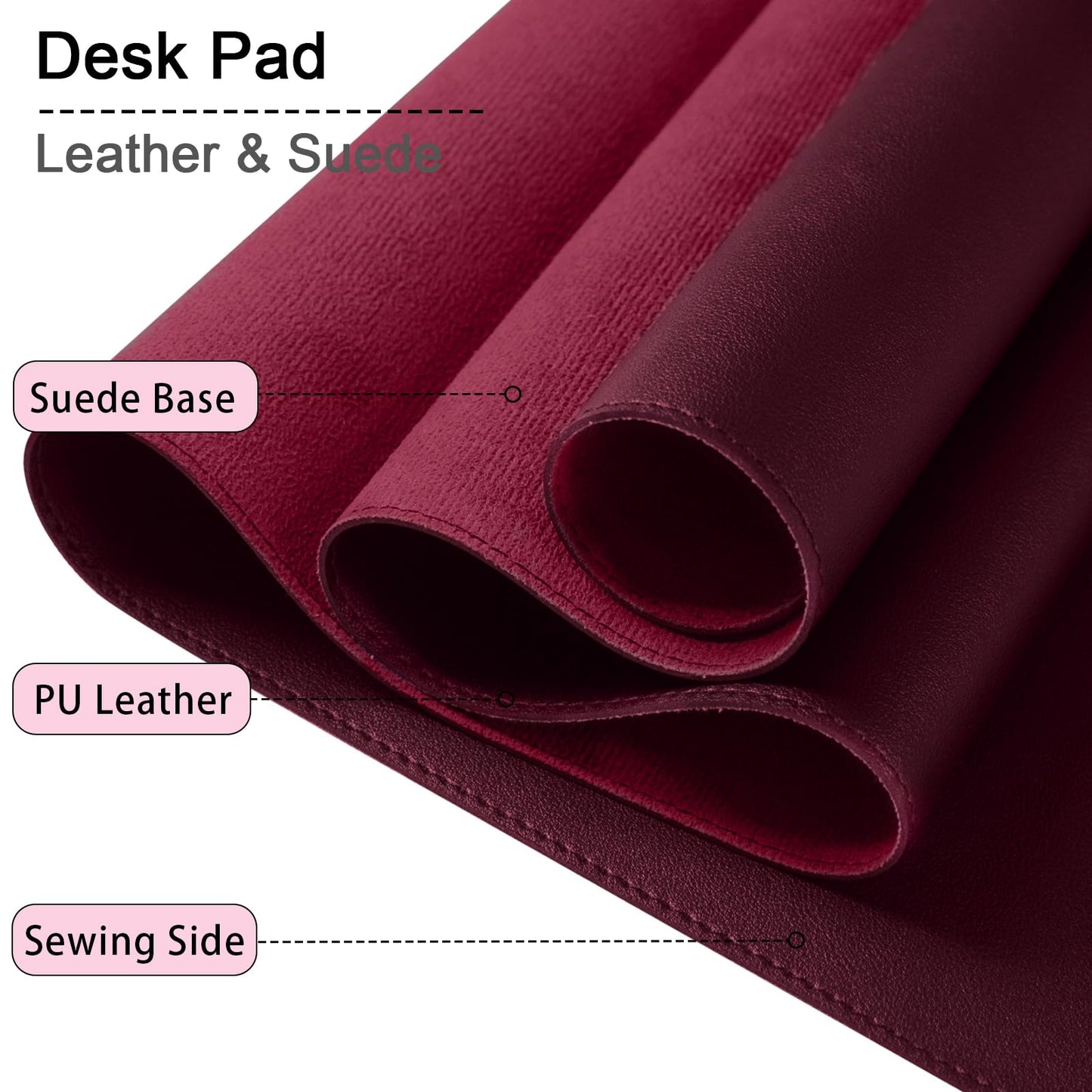 Large Desk Pad, 47.2" x 17" PU Leather Desk Mat for Desktop, Non-Slip Office Desk Mat for Desk, Desk Blotter Pad, Waterproof Computer Pad for Desk, Keyboard Mats for Home & Office (Burgundy)
