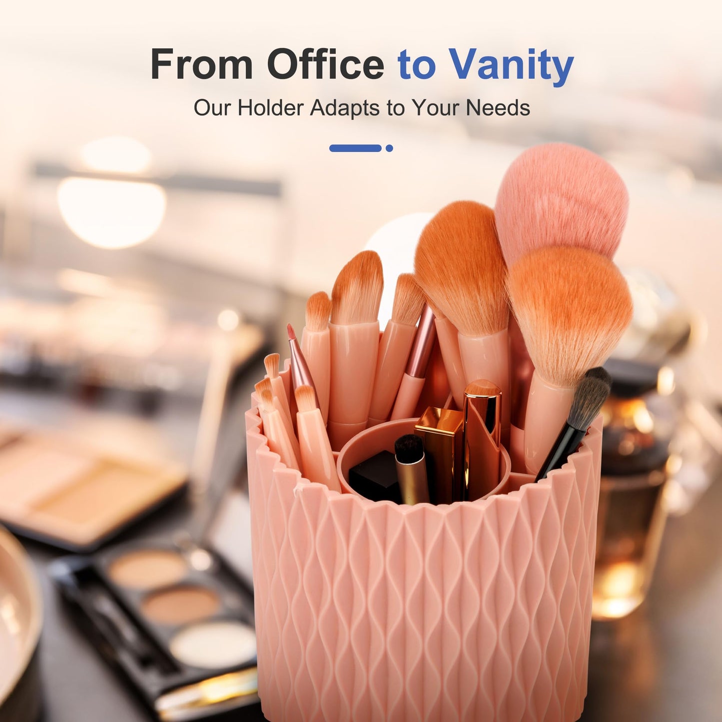 4Johor Pencil Holder - 360° Rotation, 5 Slot Desk Supplies For Women Office Aesthetic. Pencil Holder For Office&School, Desk Accessories(Pink)