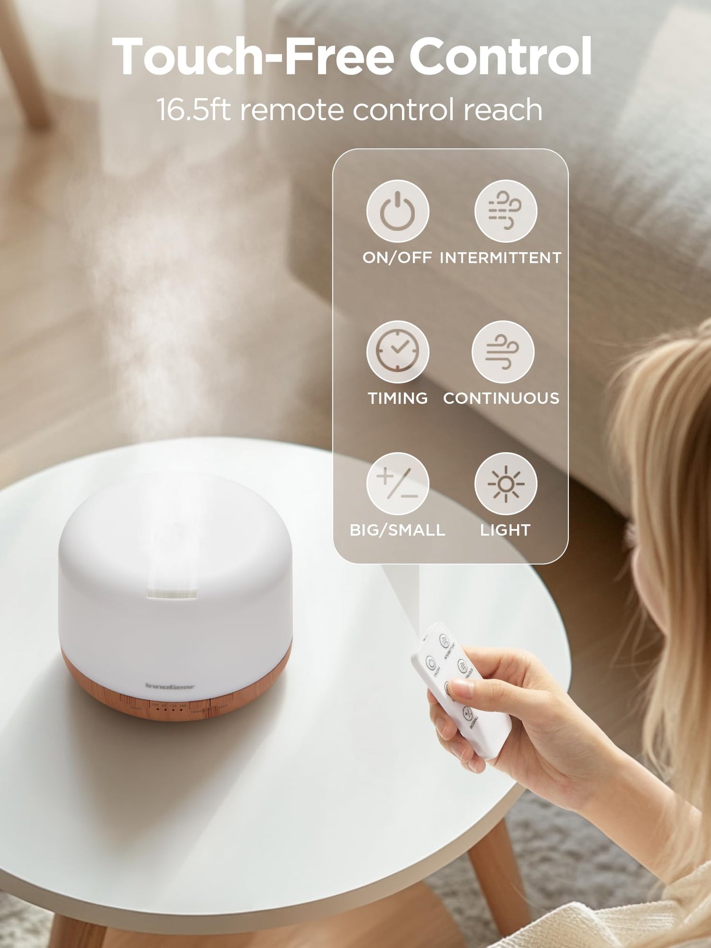 InnoGear Aromatherapy Diffuser & 10 Essential Oils Set, 500ml Essential Oil Diffuser with Remote Control Mother's Gift Ultrasonic Cool Mist Scent Humidifier Vaporizer Auto-Off Timer for Home, Yellow