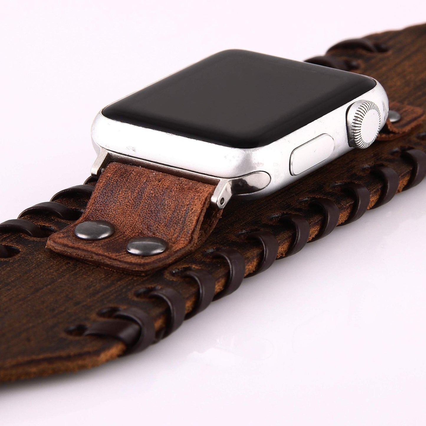 VIQIV Wide Cuff Bracelet Leather Band Compatible with Apple Watch 42mm 44mm Sports Watches for Men Women, Unisex Retro Replacement Wrist Strap for iWatch Series SE 6/5/4/3/2/1, Brown