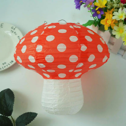 6Pcs Mushroom Paper Lanterns, 3D Mushroom Hanging Ornament for Wonderland Jungle Forest Themed Birthday Party Wedding Nursery Decor (Red, 6 Pack)