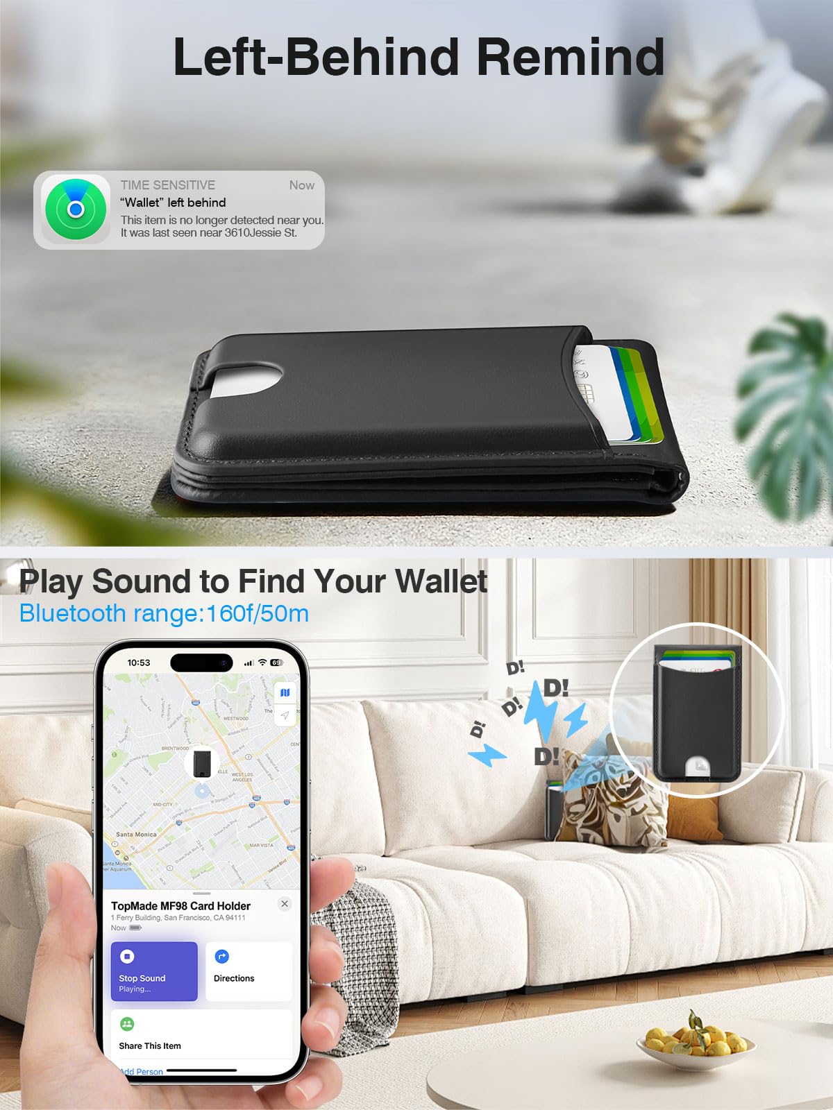 TopMade for MagSafe Wallet, Works with Apple Find My, Strongest Magnetic Wallet with Stand, 6 Card Holder, RFID Blocking, Magnetic Card Holder for iPhone 17/16/15/14/13/12 Series, Rechargeable, Black