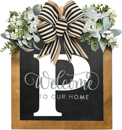 16'' Personalized Last Name Welcome Sign, Door Wreaths for Front Door Outside, Spring Wreath for Front Door Decor, Farmhouse New Home Gifts for Home (P)