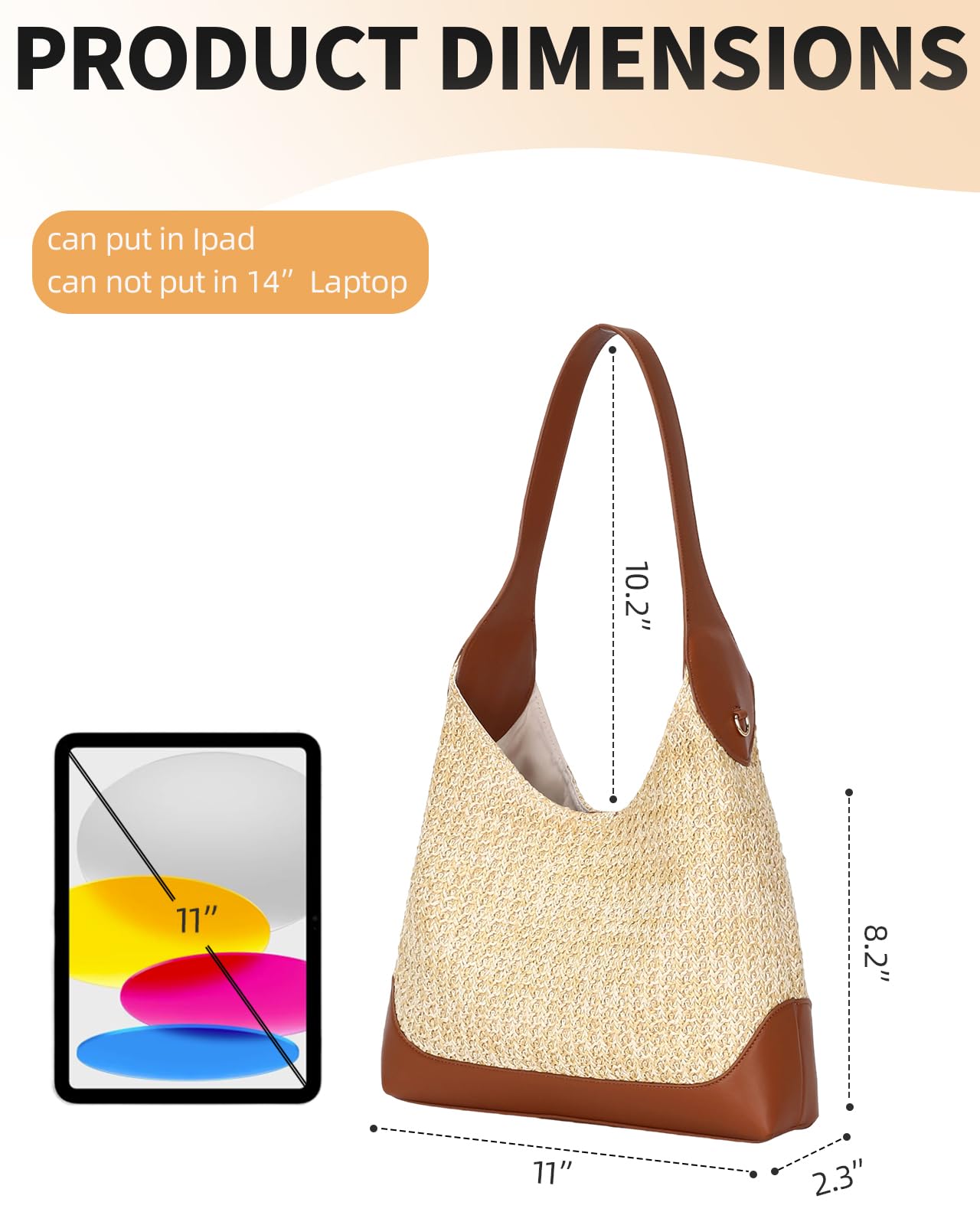 Herald Straw Woven Hobo Shoulder Bag for Women, Slouchy Medium Summer Beach Raffia Shoulder Handbag Tote Purse (Brown)