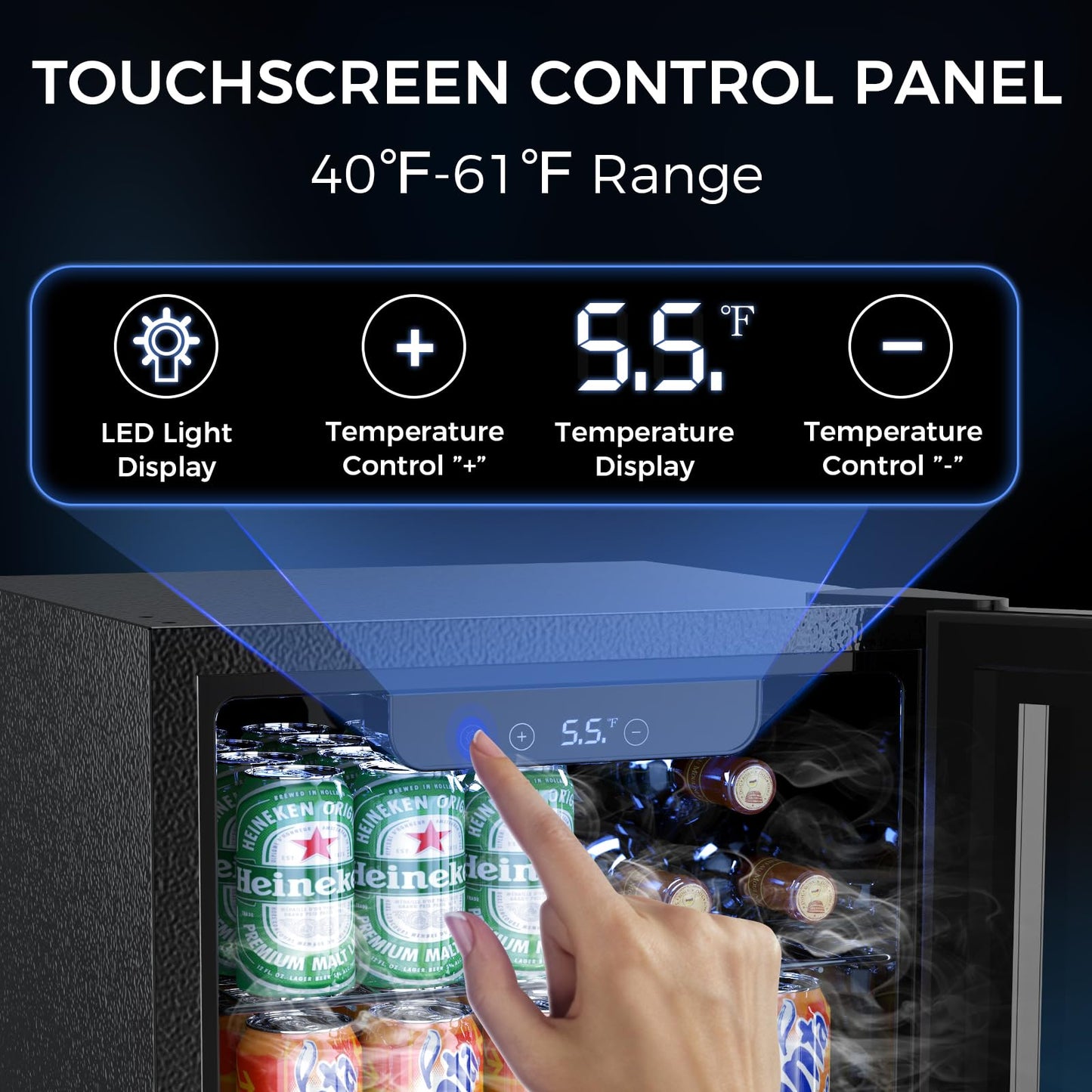 Electactic 68 Cans Beverage Refrigerator Cooler, 1.7 cu.ft Mini Fridge Glass Door Drink Cooler for Beer, Soda,Wine, Digital Temperature Control for Home Office Bar
