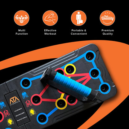 ATA-Strength Heavy-Duty 15-in-1 Foldable Push Up Board gym gift for men and women with Adjustable Grip Strengthener, skipping Rope, and 3 Resistance Bands Comprehensive Home Workout System for Targeted Muscle Training and Enhanced Grip Strength