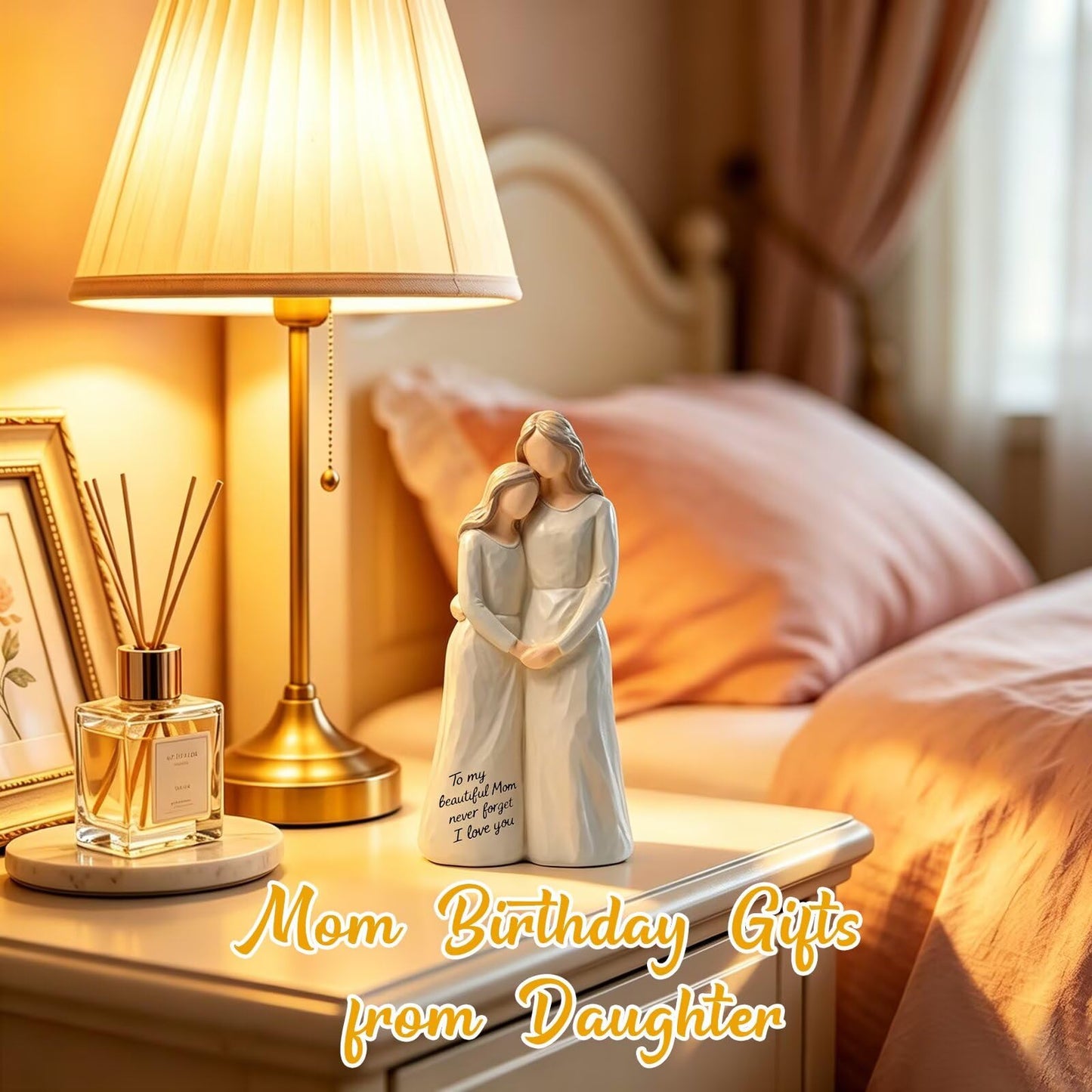 Mom Birthday Gifts from Daughter,7.48" Mother Daughter Figurine, Mother's Day, Thanksgiving,Christmas Day Gift for Mom, Birthday Gifts for Mother Women Grandma,Home Tabletop Shelf Decor,White,Resin