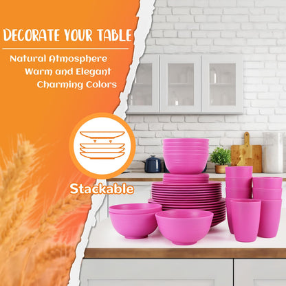 Wheat Straw Dinnerware Set 40-Piece Service for 8 Unbreakable Dishes Set Plates and Bowls Sets Drinking Glasses Microwave Safe Dish Set Lightweight Dinnerware Set for Home & Kitchen - Yellow