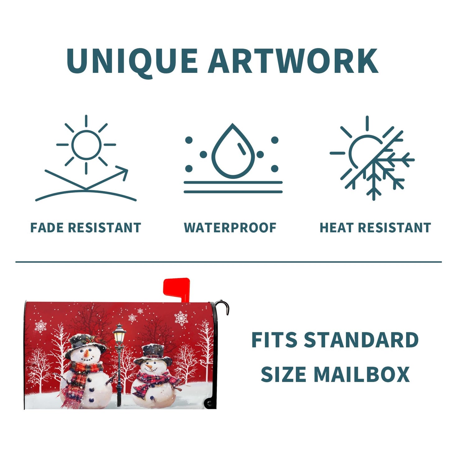 Merry Christmas Red Snowman Magnetic Red Winter Outdoor Mailbox Cover - Standard Size 25.5 x 21 Inch Snowflakes Holiday Mailbox Wrap