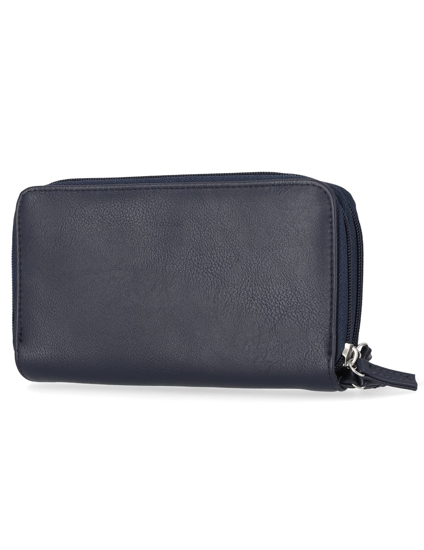 Nautica On The Double Zip Around Vegan Leather Womens RFID Clutch Wallet With Wristlet Strap, Indigo