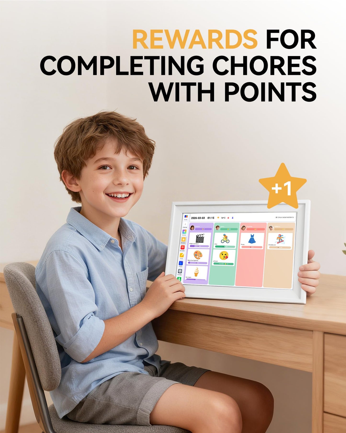 Yofidra 10.1" Digital Calendar, Smart Electronic Calendar with Chore Photo Meal Reward To-do Chart, Desk Planner for Family Schedule, Wifi Interactive Touchscreen Display with Stand, White