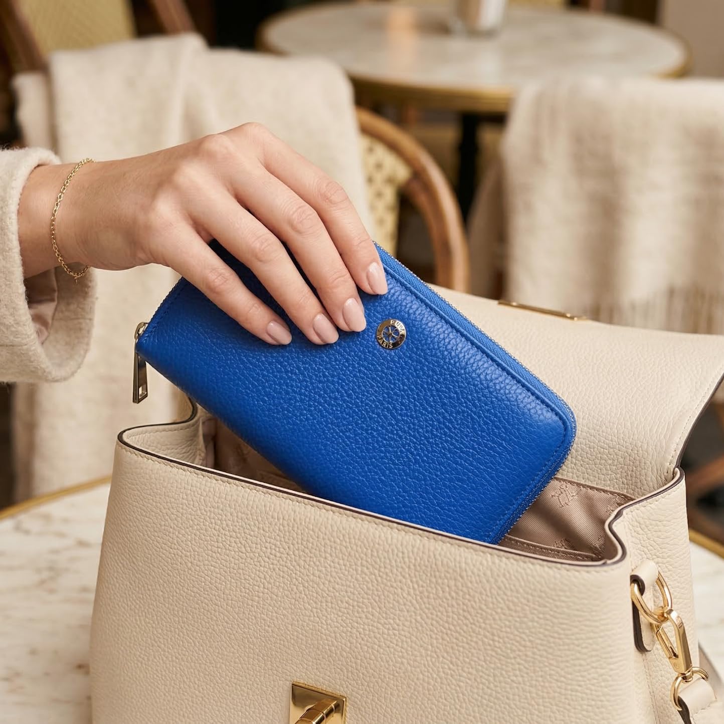 Ayaz Deri Genuine Leather Large Zipper Wallet -16 Card Slots, 2 Cash Compartments, Coin Pocket -Fits Phone -RFID Blocking (Blue)