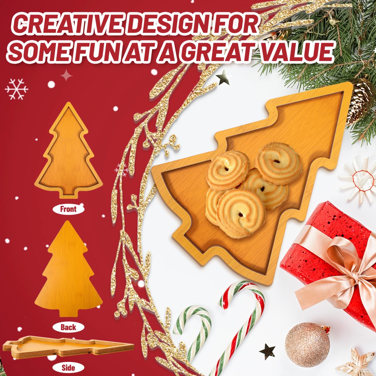 MAGICLULU 1pc Wooden Christmas Tree Serving Tray Wooden Appetizer Tray Christmas Serving Dish Tree Snack Candy Dish Plate for Home Kitchen (Size C