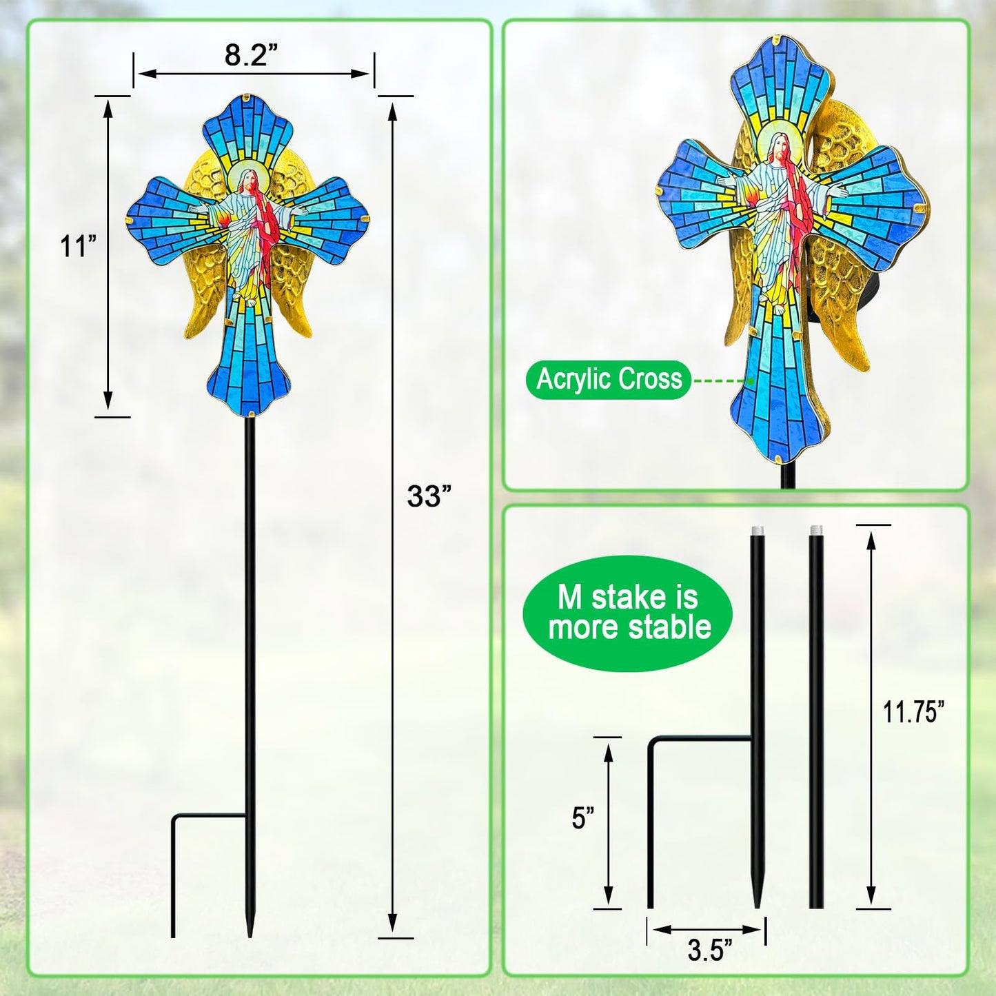 Solar Jesus Cross for Gemetery Graver,Golden Angel Wings,Grave Decorations for Cemetery,Sympathy Memorial Gifts,Christmas Yard Decor Outdoor