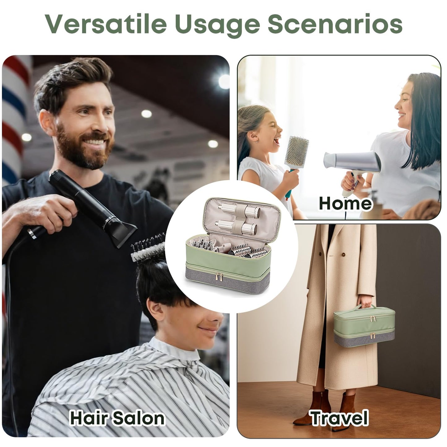 Double-Layer Travel Carrying Case for Shark Flexstyle/FlexFusion Airwrap Brush Hair Dryer , Waterproof PU Leather Hair Tool Organizer for Shark Flexstyle /Dyson Airwrap Styler Travel Accessories
