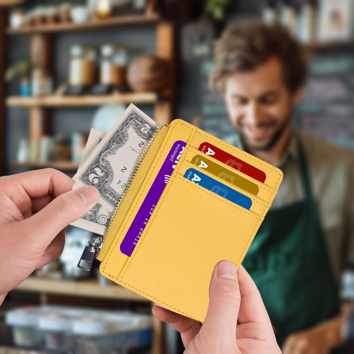 YOXIER Slim Minimalist Wallet, Front Pocket Wallets, RFID Blocking, Credit Card Holder for Men & Women (yellow)
