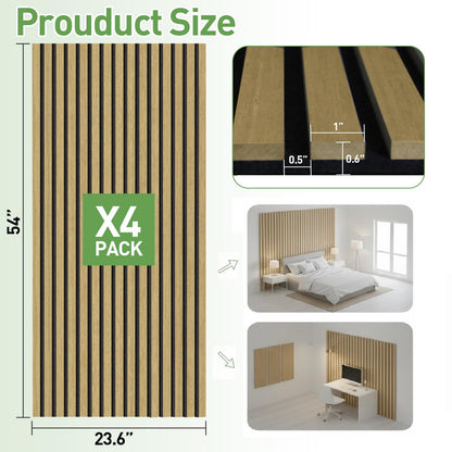 Wood Panels for Wall, 4 Pack 54" x 23.6" Acoustic Wall Panels, Wood Slat Wall Panel, Soundproof 3D Fluted Panels for Interior Wall Decor, Living Room, Bedroom, Oak