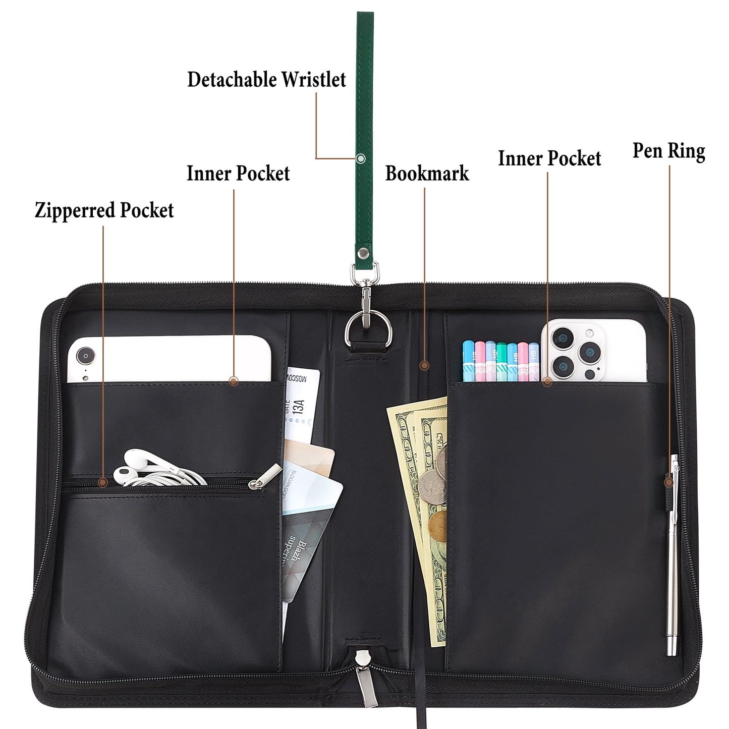 Bible Cover Case for Women and Men, PU Leather Bible Bag Bible Study Supplies Accessories with Detachable Wrist Strap