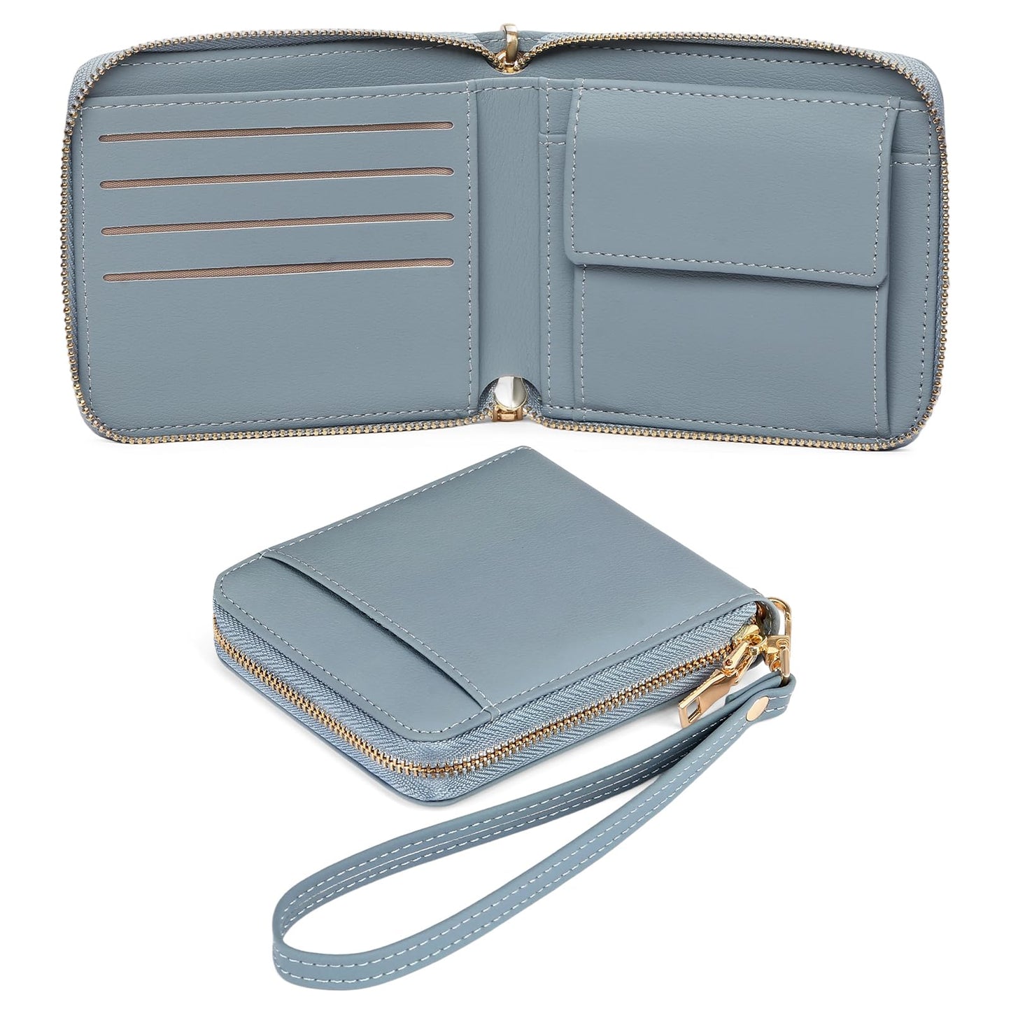 GAEKEAO Womens Wallet RFID Blocking Zip Around Wristlet Wallet Vegan Leather Card Holder Purse with Change Pocket