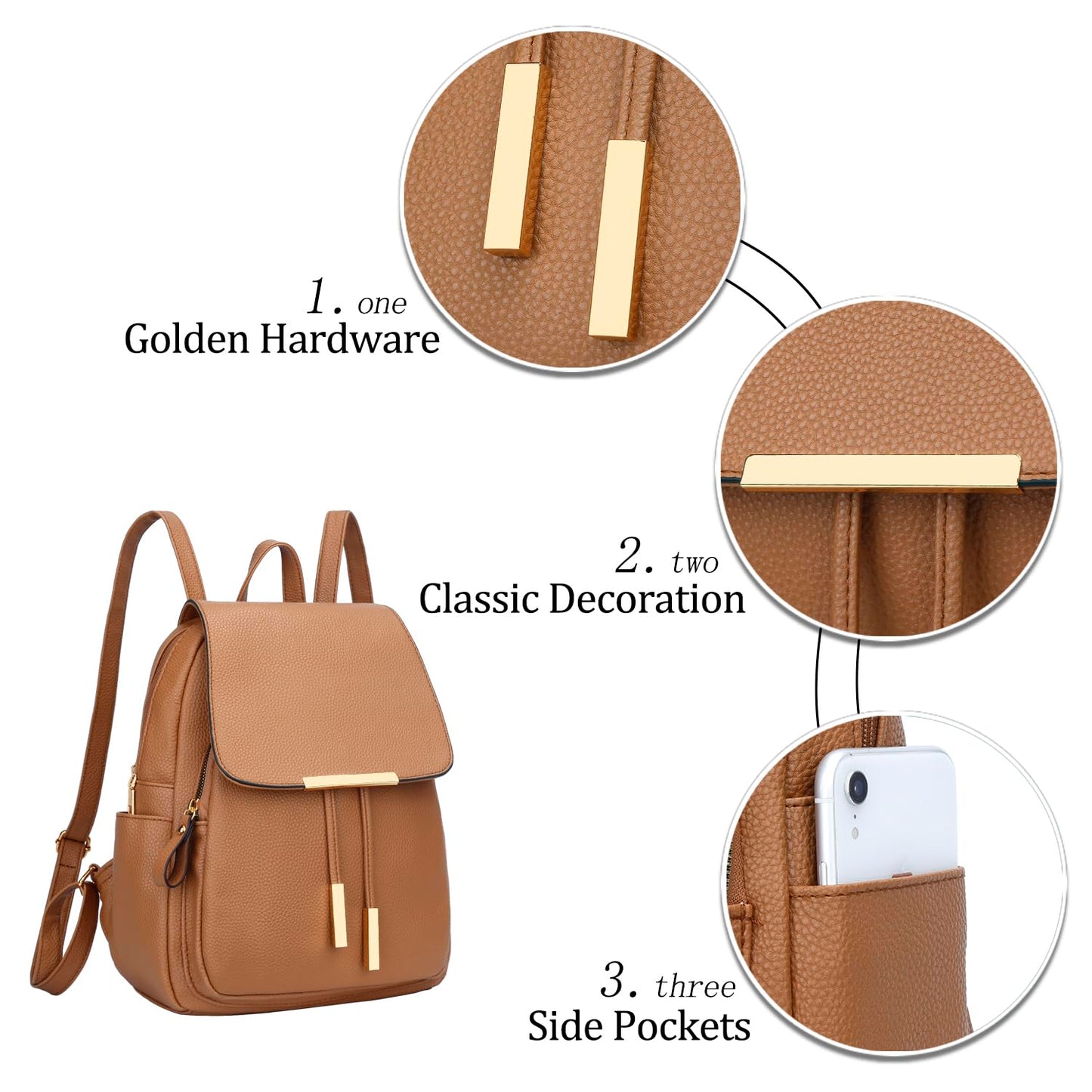 KKXIU Trendy Leather Backpack Purse for Women and Ladies Shoulder Travel Daypacks Bags (A-Brown)