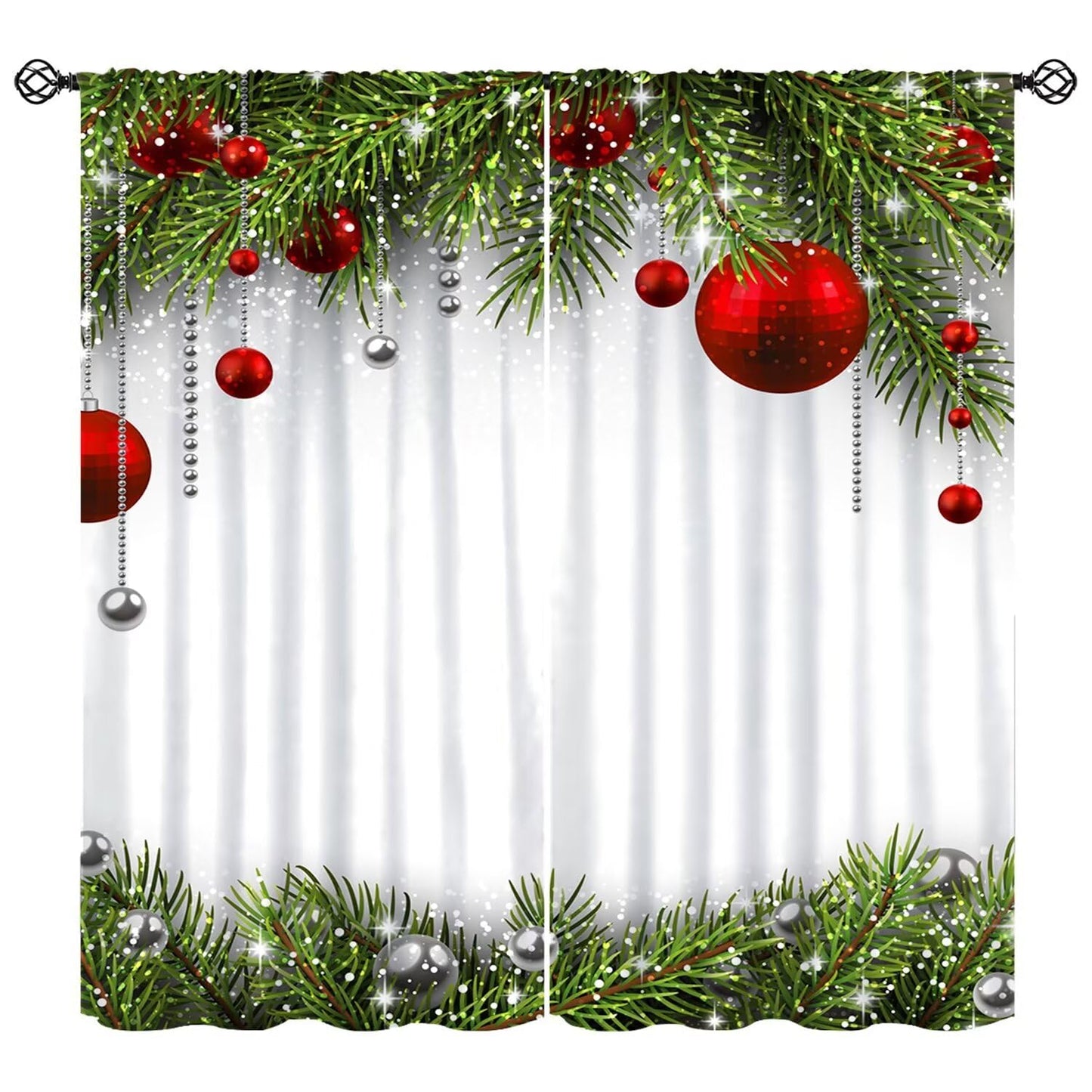 Merry Christmas Classical Ornaments and Baubles Coniferous Pine Tree Window Treatmen for Living Room Bedroom Decor Window Drapes 42" W X 45" L