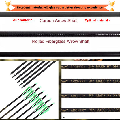 SOPOGER Archery Arrows for Compound Bow and Arrow Quiver Holder Tube, 31 Inch Arrows Practice Arrows for Recurve Bow 12 Packs, 500 Spine Hunting Arrows Carbon Fiber Target Arrow Accessories (Green)
