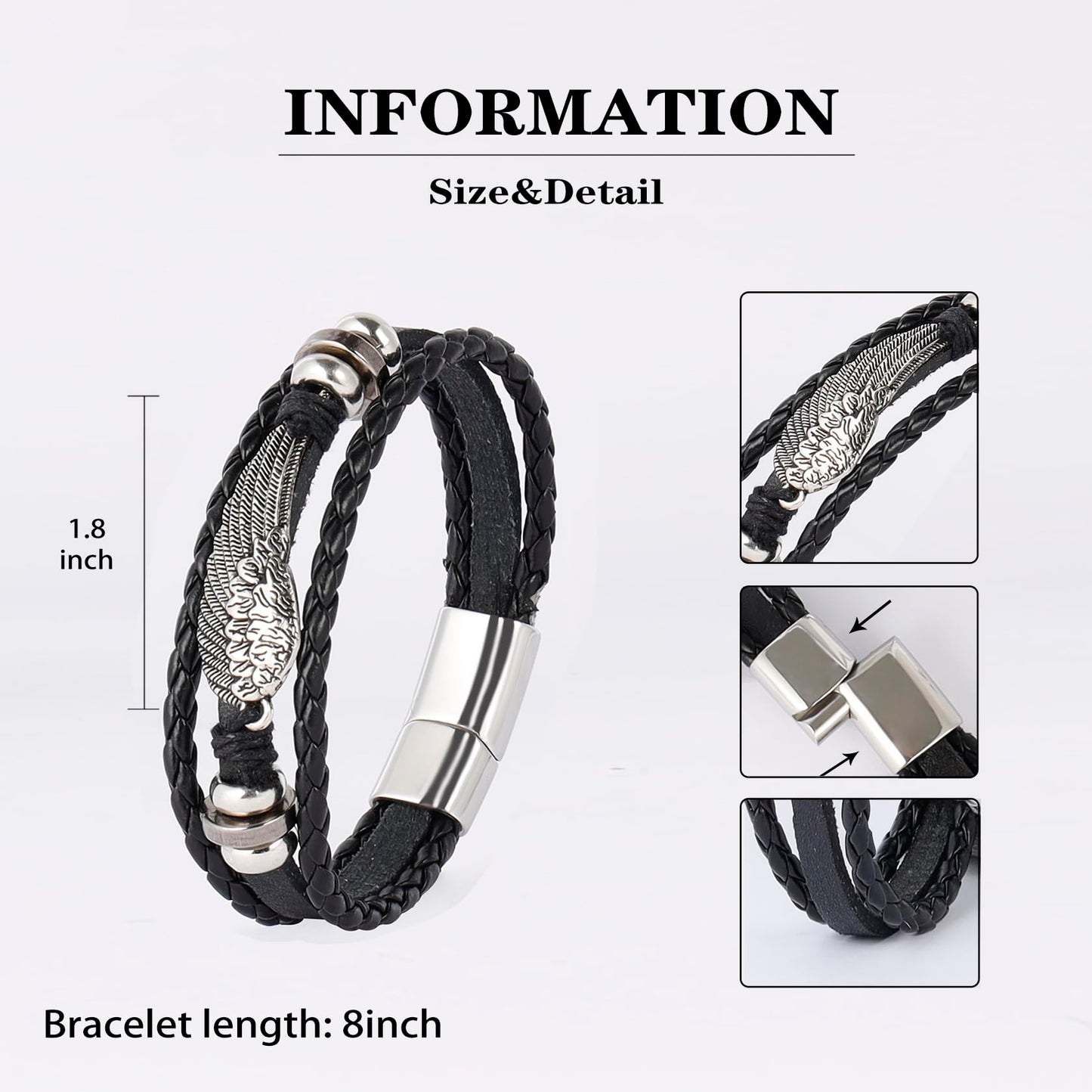 MILAKOO 5Pcs Punk Bracelets for Men Stainless Steel Clasp Woven Braided Leather Wristband Goth Style