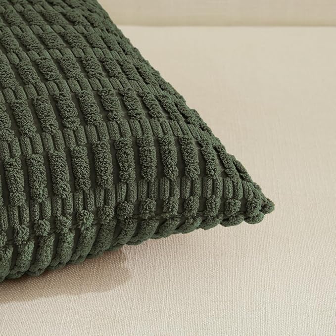 Fancy Homi Boho Olive Green Decorative Throw Pillow Covers 12x24 Inch for Couch Bed Sofa, Rustic Modern Farmhouse Home Decor, Soft Plush Corduroy Cute Square Cushion Case 30x60 cm