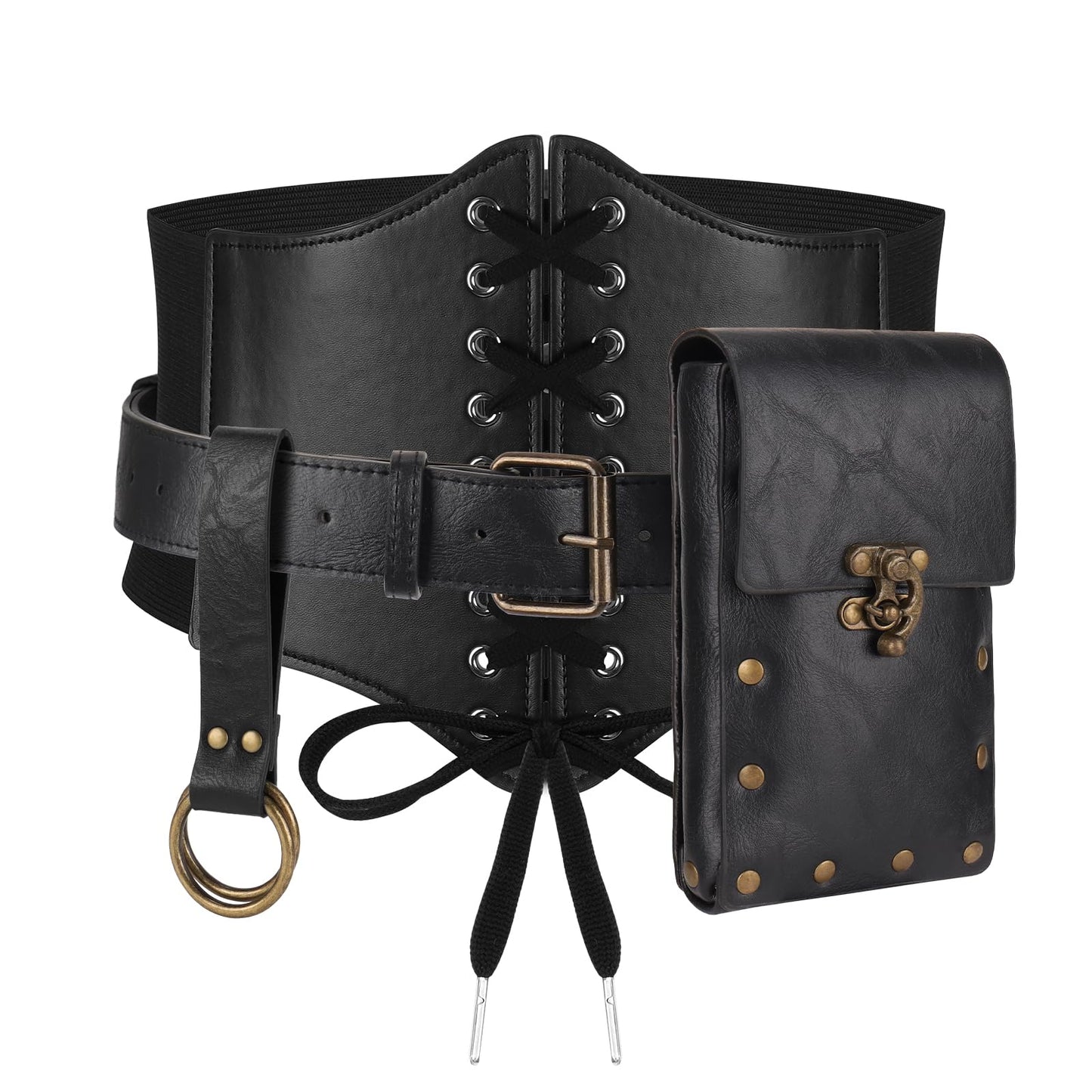 Magibag Women Renaissance Corset Belt Pouch Halloween Medieval Renaissance Costume Accessories (Black Skirt Hike Set, L/Waist 32"-43")