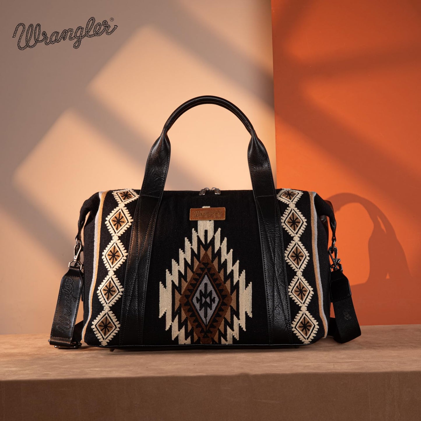 Wrangler Duffel Bag for Women Large Travel Weekender Bag Designer Tapestry Carry On Bags, Black