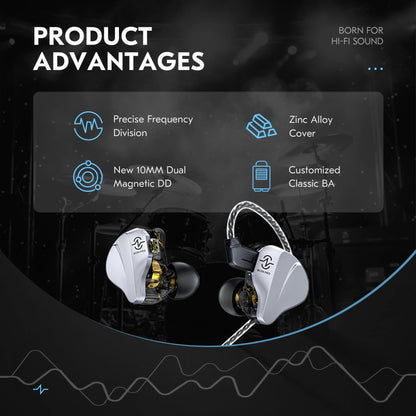 CCZ BC04 PRO in Ear Monitor Headphone, IEM for Gaming, Heavy Deep Bass Wired Earbuds in Ear Headphones,1BA 1DD Noise Cancelling Ear Buds with 5N OFC Cable for Singer Musician (with mic, Matte Black)