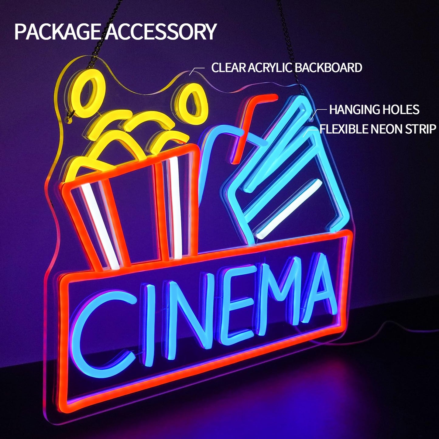 Runalosa Cinema Neon Sign Dimmable Movie Neon Light Sign for Wall Decor Film Theater Led Signs for Home Bar Movie Night Party Man Cave Film Room Gift 15.7" x 12.2"