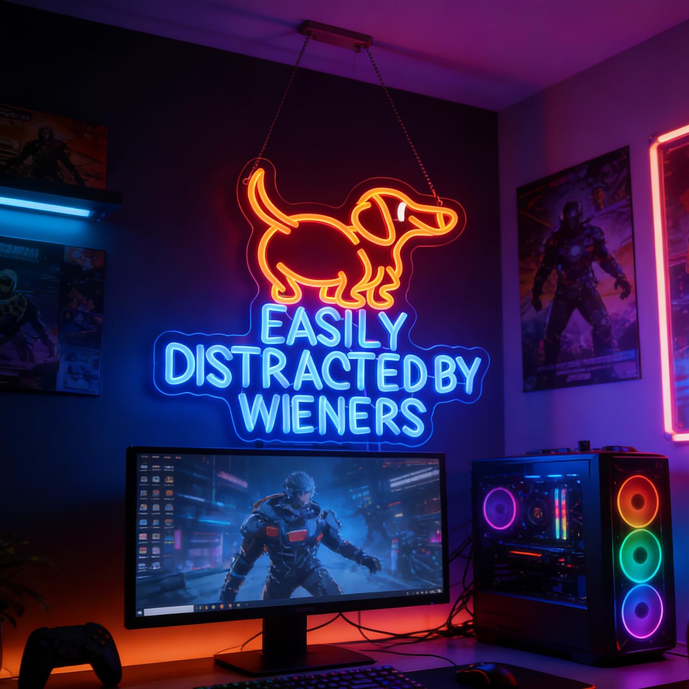Easily Distracted Neon Sign, Wiener Dog Neon Light, Dachshund Led Signs, Dachshund Decor for Home Decor,Game Room Wall Art Decor,Gift For Dog Lover, Christmas Birthday Gifts