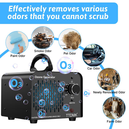 Ozone Generator 15,000mg/h, Commercial Ozone Machine Odor Removal, High Capacity Ozone Machine, Home Ozone Generator for Car, Home, Smoke, Pet, etc (Black) - by TTDMK