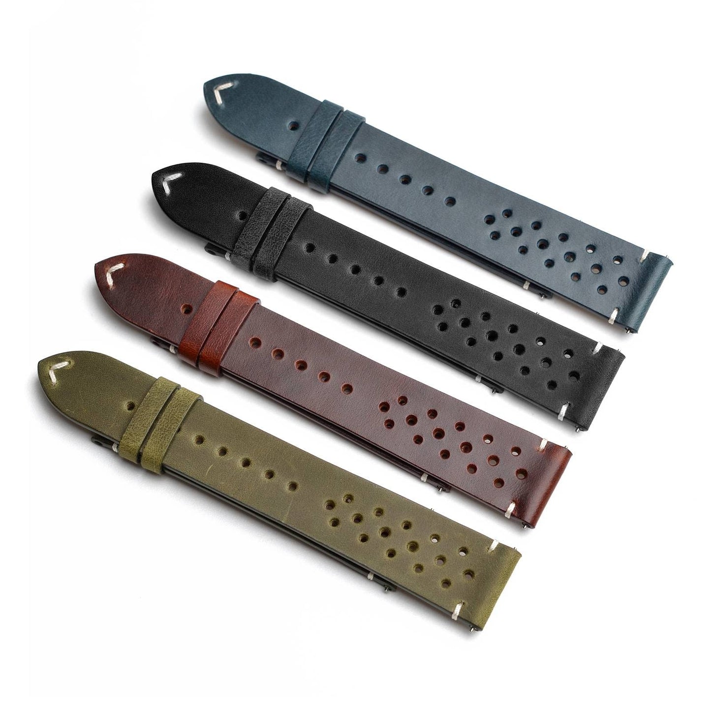 ANNEFIT Vintage Leather Watch Strap 18mm, Quick Release Replacement Band for Men and Women with Black Buckle (Black)