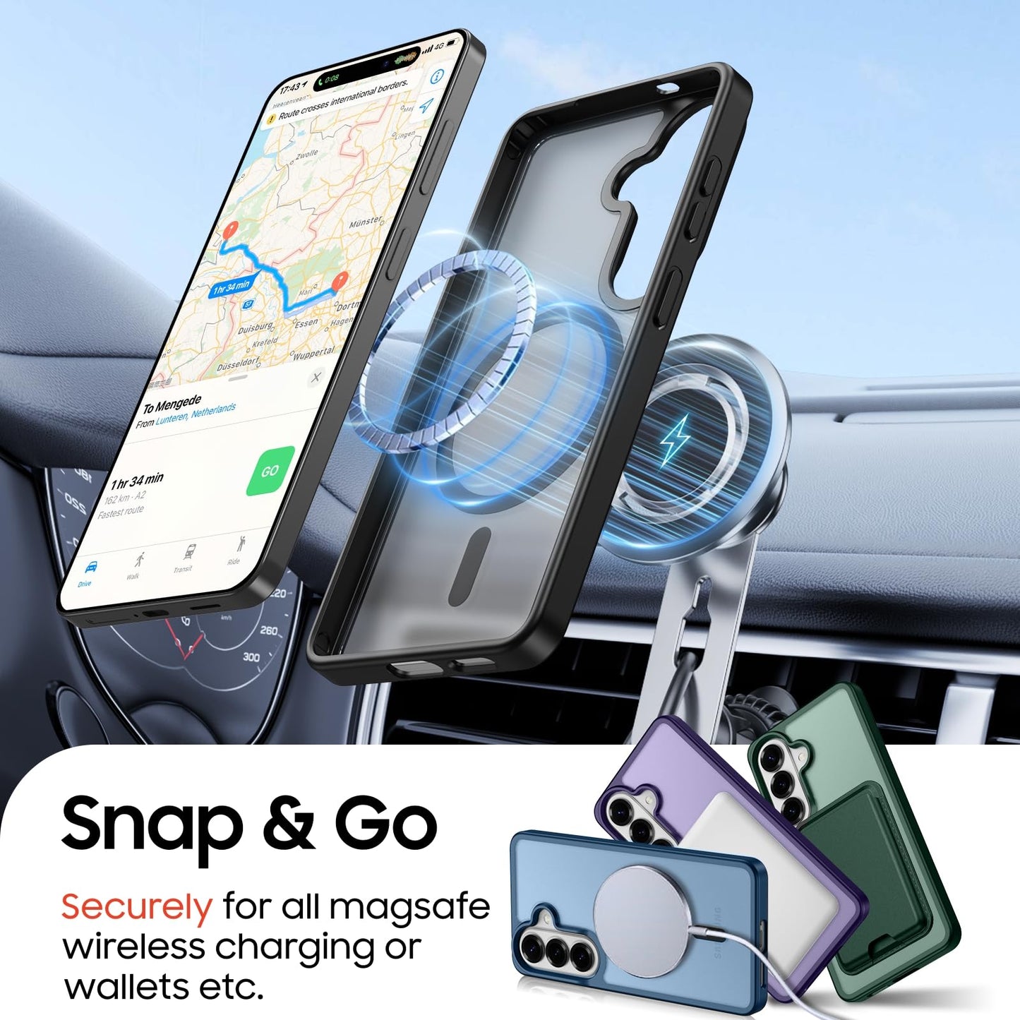 Ntwinro Magnetic for Samsung Galaxy S26 Case, Detachable Magnetic Wallet with Card Holder, [Fit for MagSafe] Military-Grade Shockproof Translucent Matte Anti-Scratch Phone Case, Black