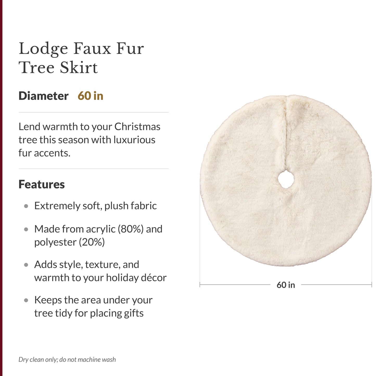 Balsam Hill Lodge Faux Fur Christmas Tree Skirt - Premium Rustic and Luxurious Fur Accents in Brown and Ivory for Tree Decor, Ivory, 60"