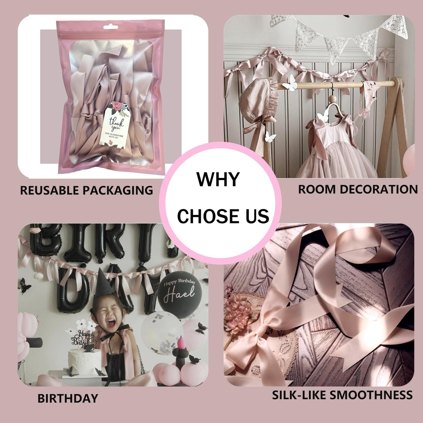 Dusty Pink Bow Garland, Pre-Assembled 6 ft – Single Accent Decoration for Bridal Shower, Baby Shower & Birthday Parties | Soft Matte Satin Bows (Dusk Rose)
