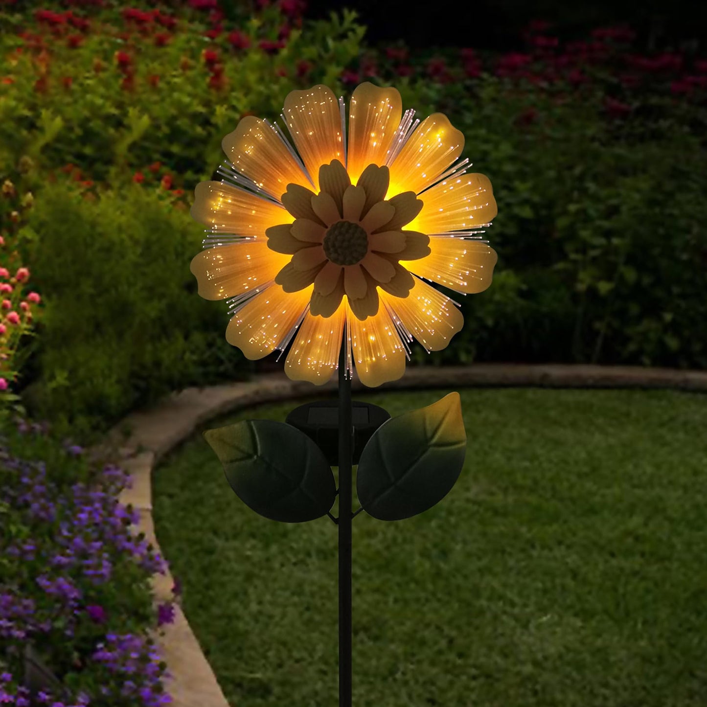 TSTGEE Solar Garden Stake Solar Flower with Fiber Lights Metal Sunflower Decorative Outdoor Lights Waterproof for Pathway Yard Lawn,Garden Gifts for Women,Mom,Grandma