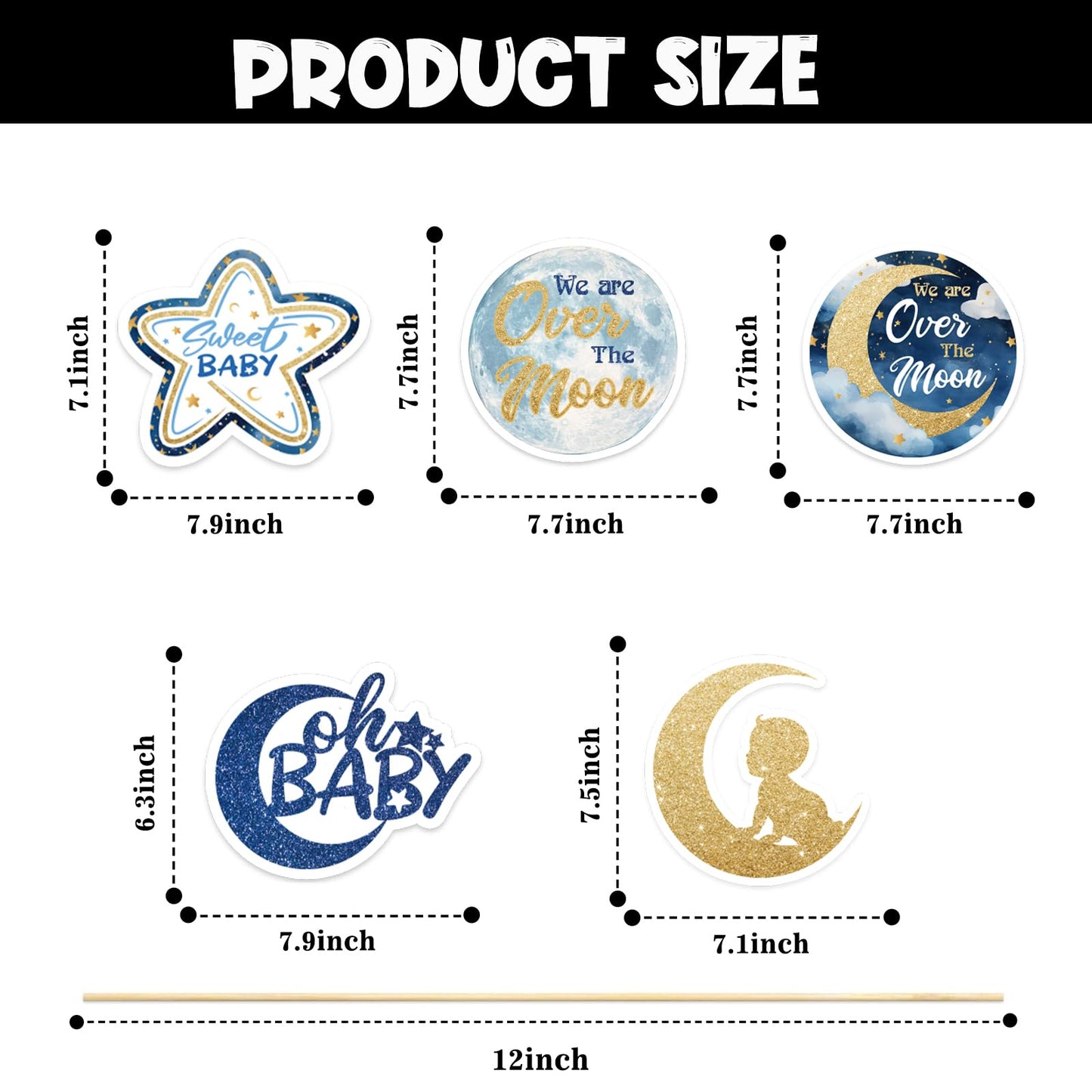Little Star Oh Baby Centerpiece Sticks - We are Over the Moon Baby Shower Party Table Toppers - Girl Boy Baby 1st Birthday Party Decorations - Set of 15