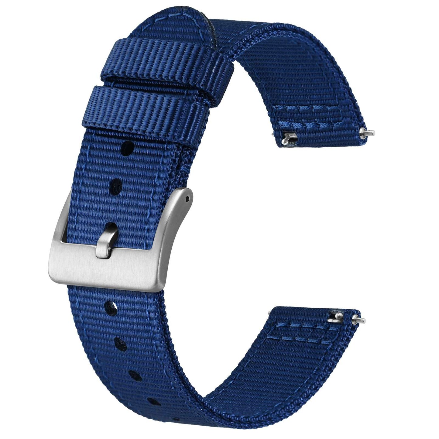 BISONSTRAP Men’s Nylon Watch Bands, Two-Piece Military Watch Straps, Quick Release, Brushed Buckle, 20mm, Blue (Silver Buckle)