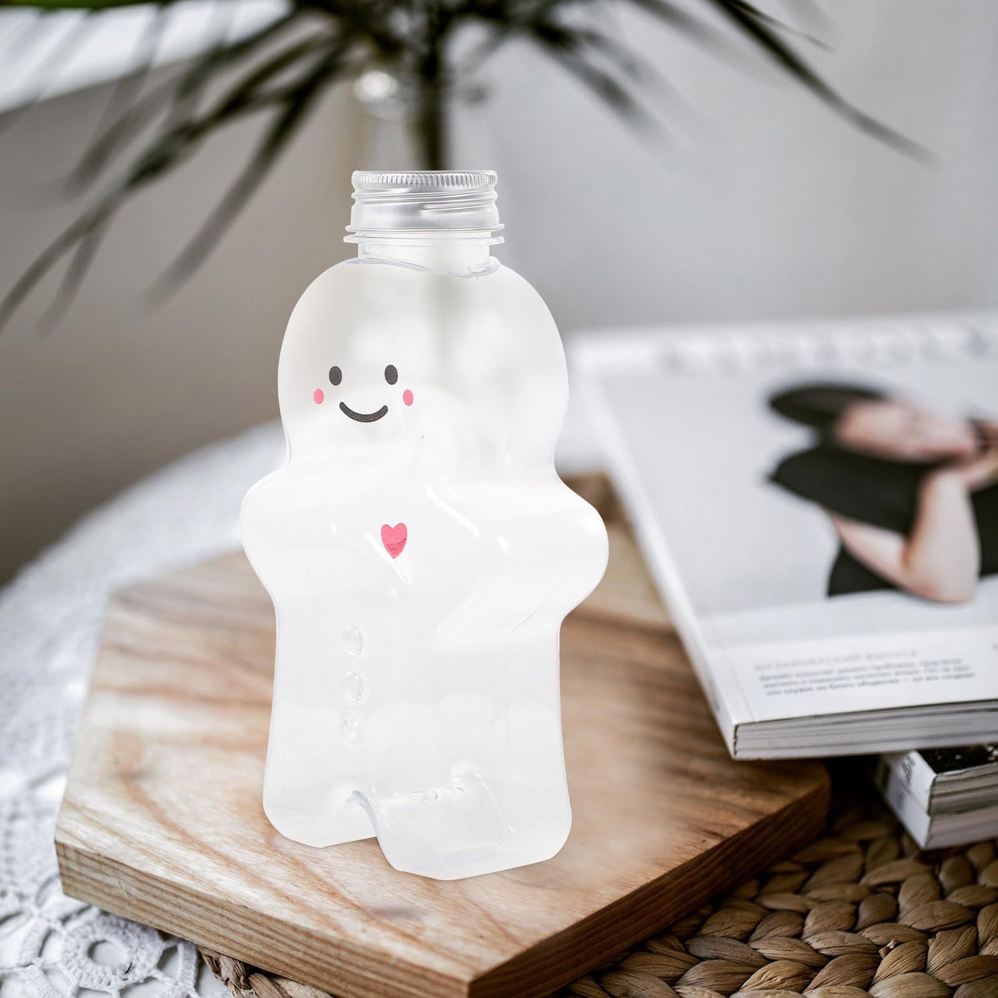 ARTIBETTER Gingerbread Plastic Juice Bottles, Empty Christmas Milk Beverage Bottle Gingerbread Man Cookies Jar Drink Containers Water Bottles Xmas Clear Candy Jar 3 Sets