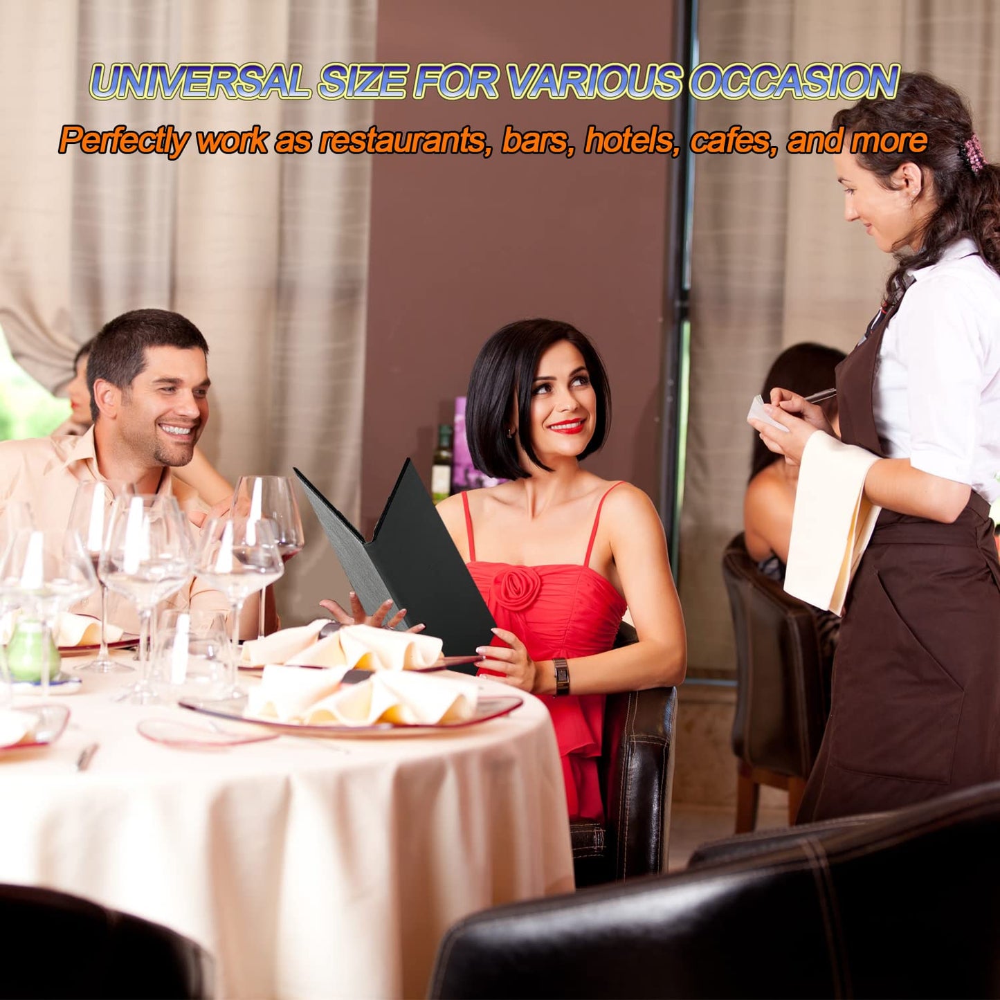 4.25 x 14 inches Leather Menu Covers with Strong Wood Insde, 2 Views Leather Menu Holder Book Style Double Fold Panel for Restaurant Coffee Bars Hotels (4.25" x 14 "/ Two Views /3packs)