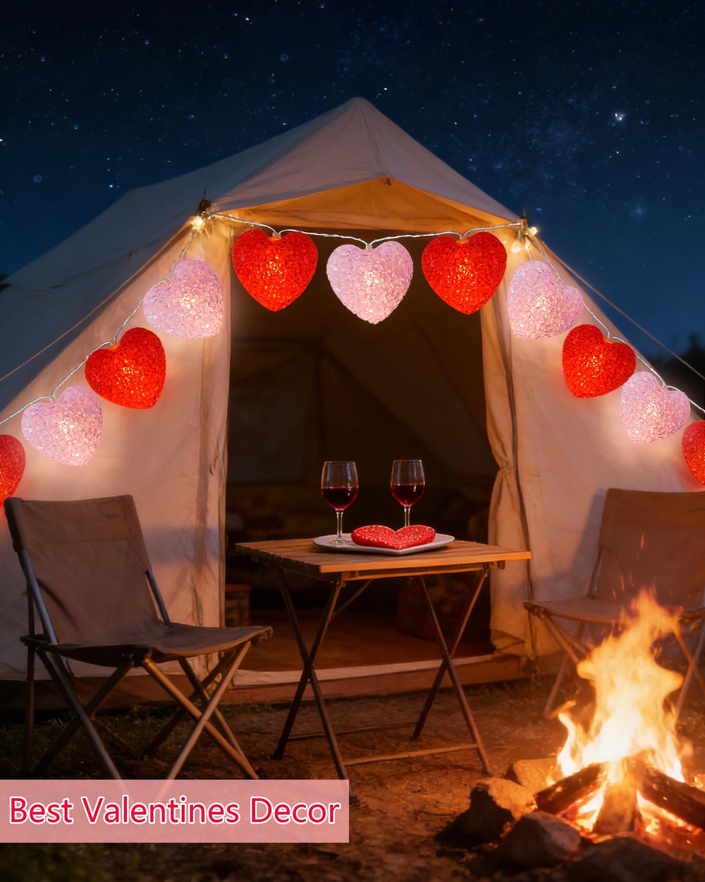 Valentines Day String Lights 7Ft 10 LED Red Pink Heart Lights Battery Operated with 8 Modes & Timer, Shatterproof Valentine Heart String Light for Indoor Outdoor Home Porch Christmas Valentines Decor